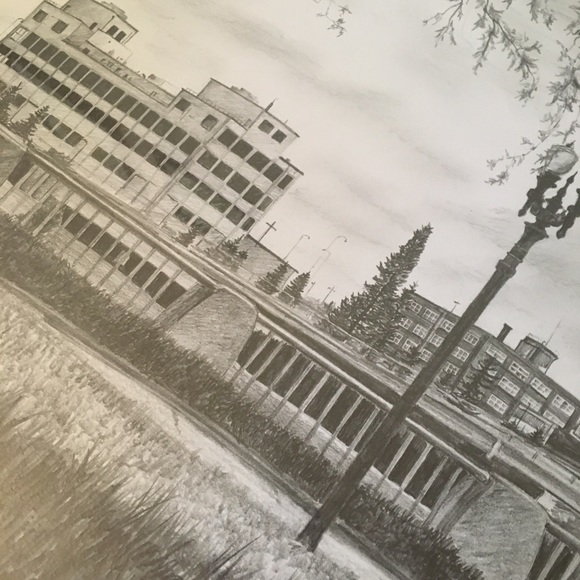 **Last Chance** Hand drawn 20βx16β Portland OR artwork in frame - Picture 3 of 5